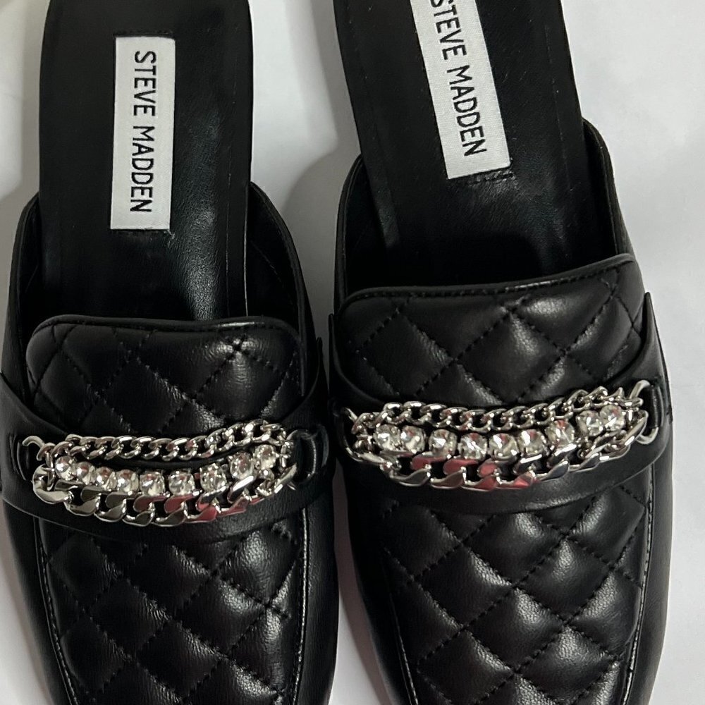 Steve Madden Womens Kalista Leather Quilted Flats - 8 Medium  / Black Leather